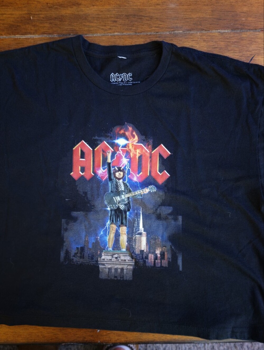 AC/DC Black Tee with Red Logo and Lightning Graphic